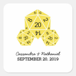 Gult D20 Dice Wedding Stickers Fyrkantigt Klistermärke