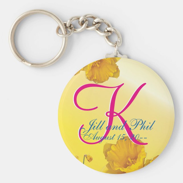 Gult Daffodil 3d Monogram Nyckelring (Framsidan)