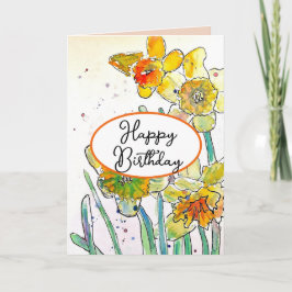 Gult Daffodil-blomman Vattenfärg Birthday Kort