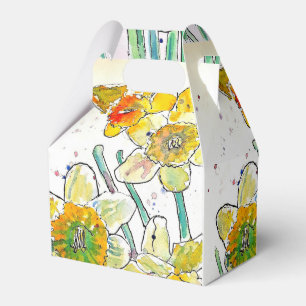 Gult Daffodil-blomman Vattenfärg Birthday Presentaskar