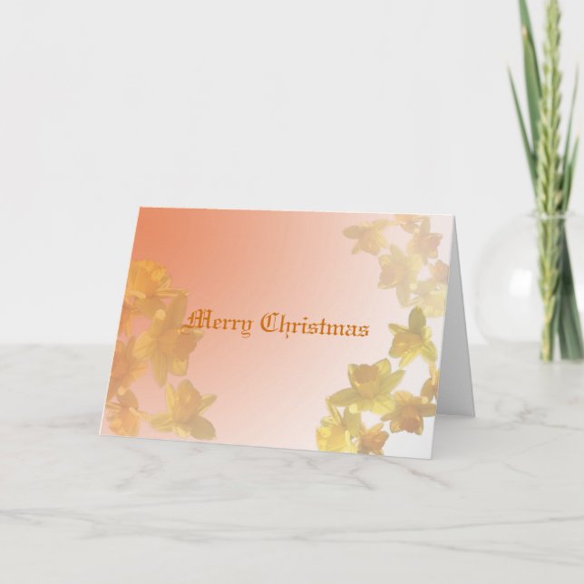 Gult Daffodil blommar julhälsningskort. Helgkort (Framsida)