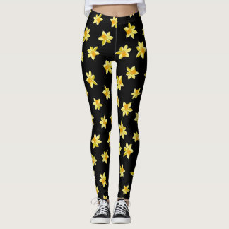 Gult Daffodil-blommor, sömlöst blommönster Leggings