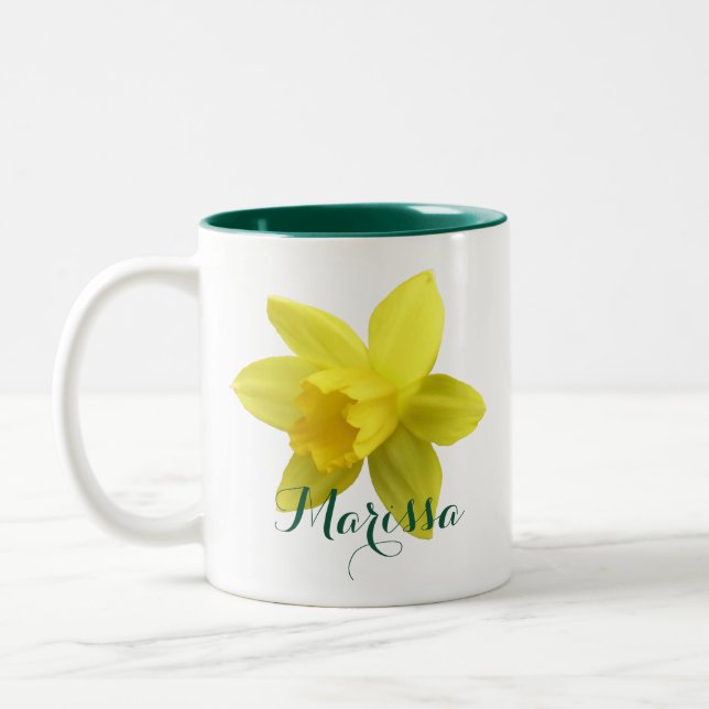 Gult Daffodil Bloom Grönt Namn Två-Tonad Mugg (Vänster)