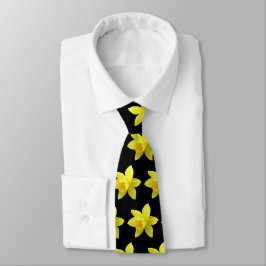 Gult Daffodil Blooms Mönster på Black Neck Tie Slips