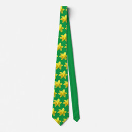 Gult Daffodil Blooms Mönster på Grönt Neck Tie Slips