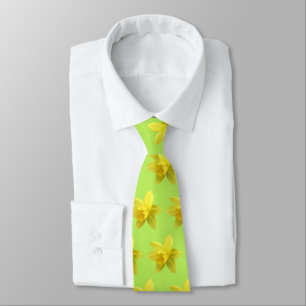 Gult Daffodil Blooms på Ljust grönt halsduk Slips