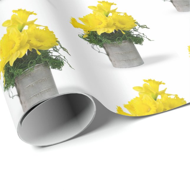 Gult Daffodil Bouquet i Tin Kopp Presentpapper (Rullad Hörn)
