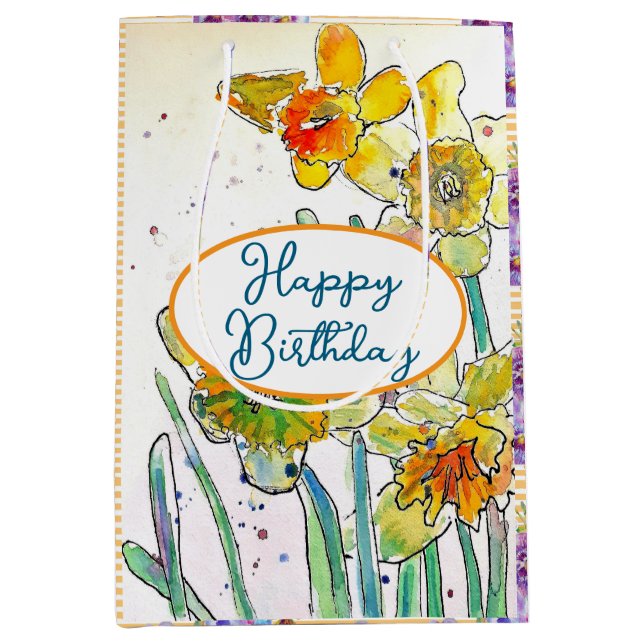 Gult Daffodil Daffodils blomma Vattenfärg (Framsidan)