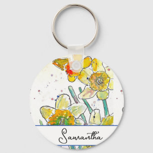 Gult Daffodil Flower Womans Namn Nyckelring