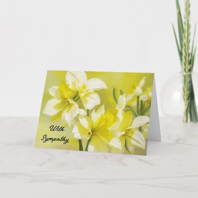 Gult Daffodil Flowers Flower Art Sympathy Card Kort (Framsida)