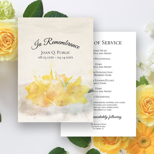 Gult Daffodil Flowers Funeral Memorial Service Program (Skapare uppladdad)