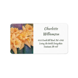 Gult Daffodil Flowers in Watercolor Adress Adressetikett