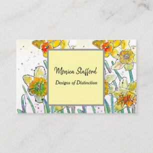 Gult Daffodil Flowers Watercolor Affärskort Visitkort