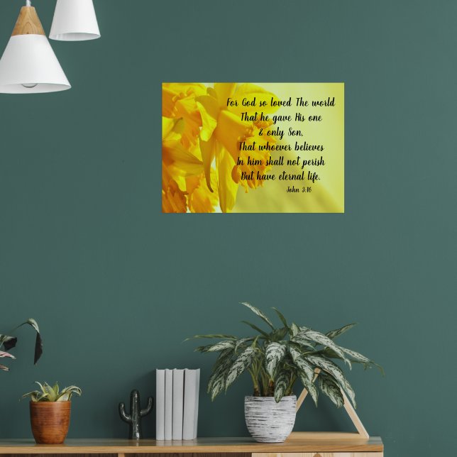 Gult Daffodil John 3:16 för Gud så älskad Poster (Vardagsrum 1)