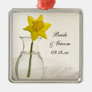 Gult Daffodil och Pearls Bröllop Julgransprydnad Metall