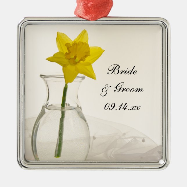 Gult Daffodil och Pearls Bröllop Julgransprydnad Metall (Framsidan)