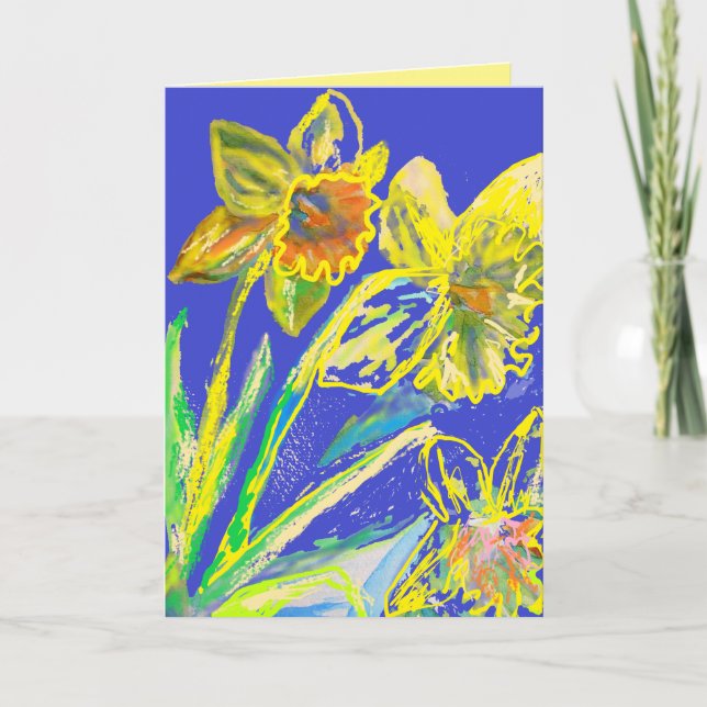 Gult Daffodil Painting blommigt Card Kort (Framsida)