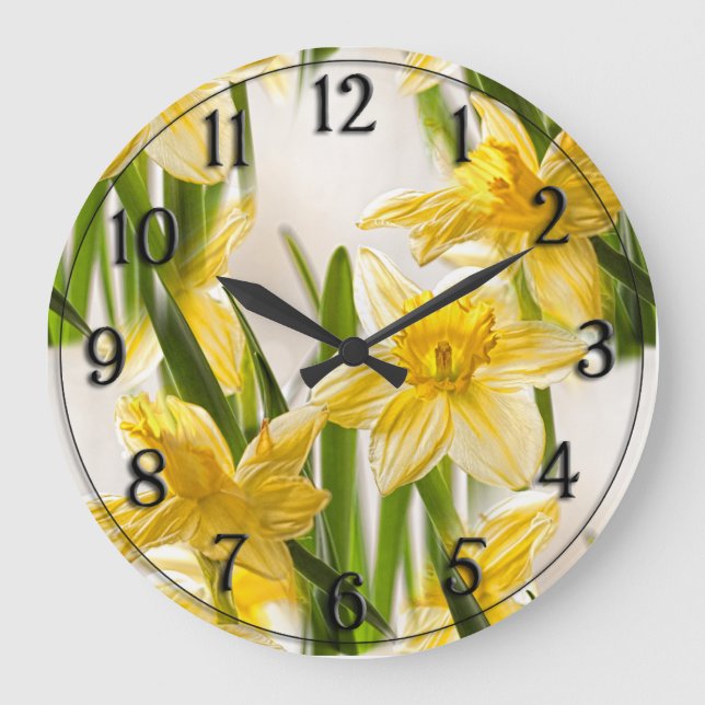 Gult Daffodil Tapet Mönster Stor Klocka (Framsida)