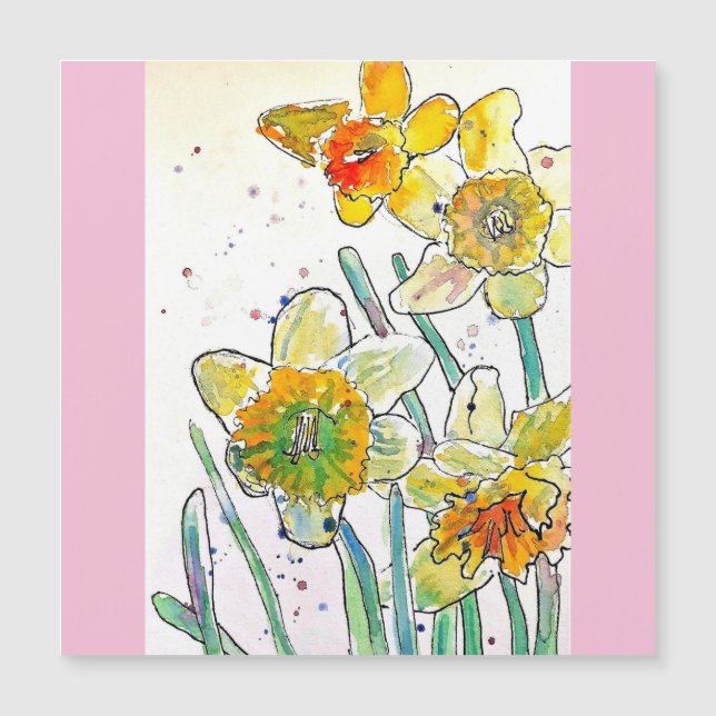 Gult Daffodil Vår Flower Watercolor Birthday (Framsida)