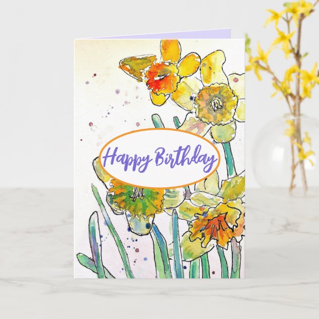 Gult Daffodil Vår Flower Watercolor Birthday Kort (Gul blomma)