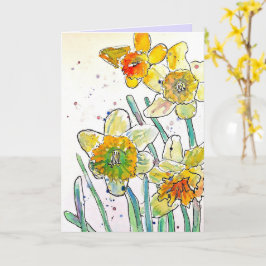 Gult Daffodil Vår Flower Watercolor Birthday Kort