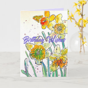 Gult Daffodil Vår Flower Watercolor Birthday Kort