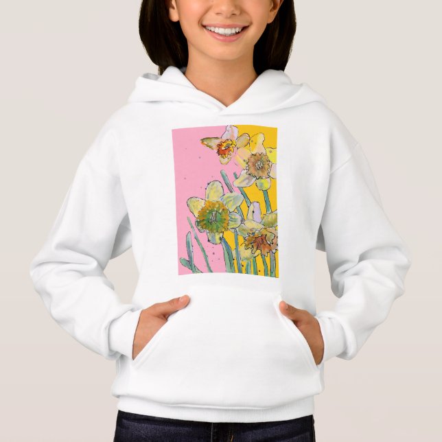 Gult Daffodil vattencolor art Girls T Shirt (Framsida)
