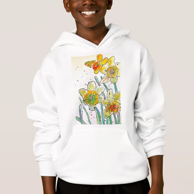 Gult Daffodil vattencolor art Girls T Shirt (Framsida)