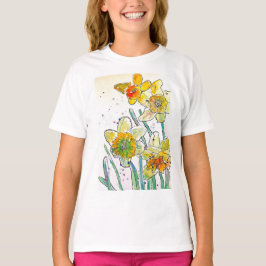 Gult Daffodil vattencolor art Girls T Shirt