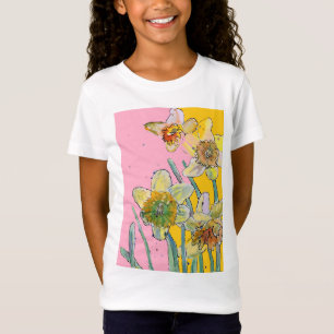 Gult Daffodil vattencolor art Girls T Shirt