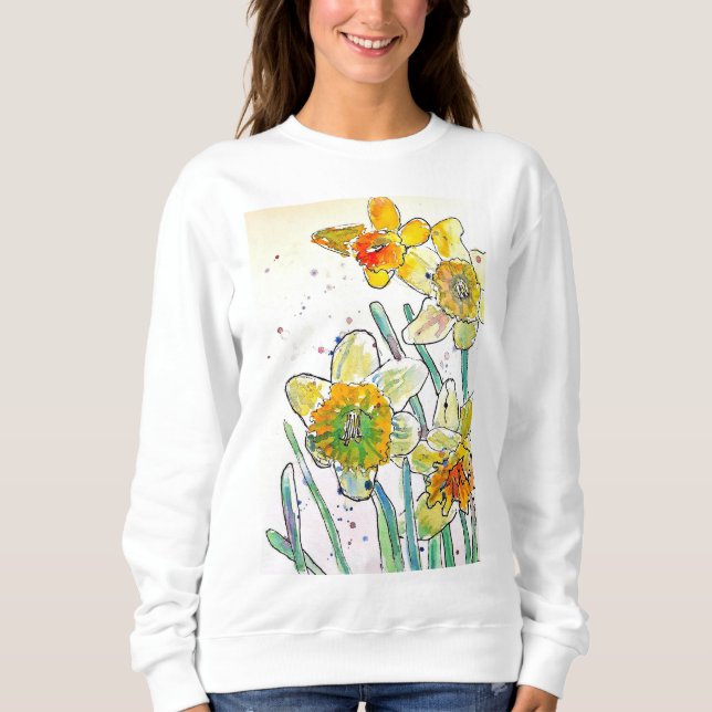 Gult Daffodil vattencolor art Girls T Shirt (Framsida)