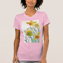 Gult Daffodil vattencolor art Girls T Shirt rosa