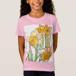 Gult Daffodil vattencolor art Girls T Shirt rosa
