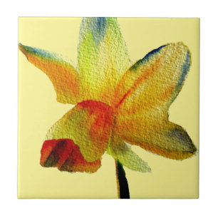 Gult Daffodil vattencolor art Vår Flower Kakelplatta