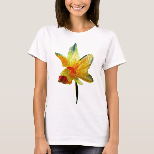 Gult Daffodil vattencolor art Vår Flower Tee (Framsida)