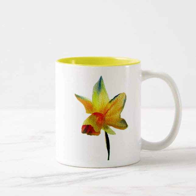 Gult Daffodil vattencolor art Vår Flower Två-Tonad Mugg (Höger)