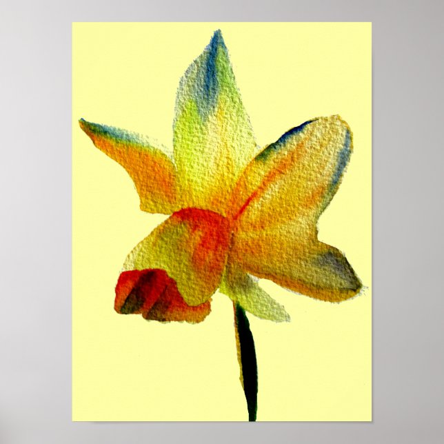 Gult Daffodil vattencolor vår blomart Poster (Framsidan)