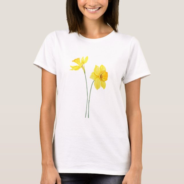 gult daffodil vattenfärgsmålning t shirt (Framsida)