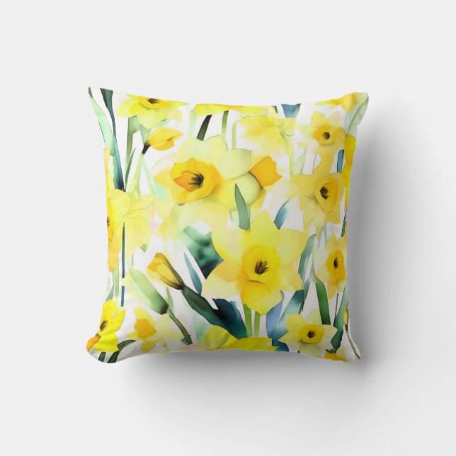 Gult Daffodil Watercolor Kudde (Framsida)