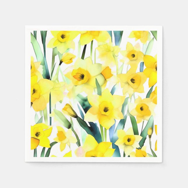 Gult Daffodil Watercolor Pappersservett (Framsidan)