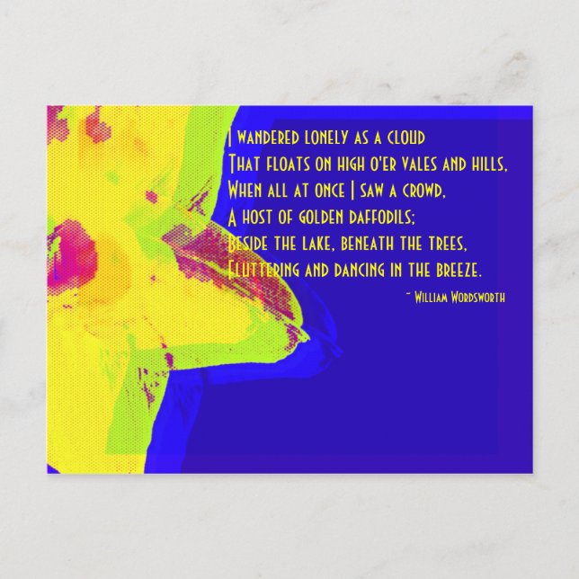 Gult Daffodil William Wordsworth Dikt Postcard Vykort (Framsida)