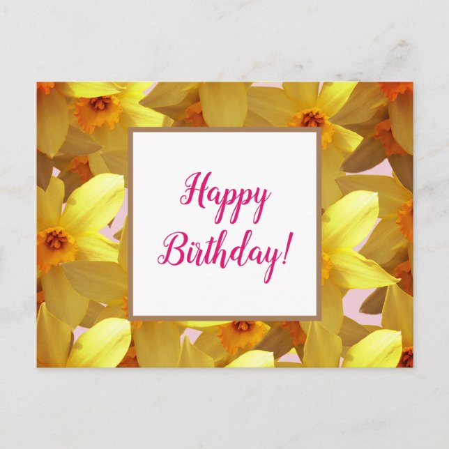 Gult Daffodils Birthday Greeting Card Vykort (Framsida)