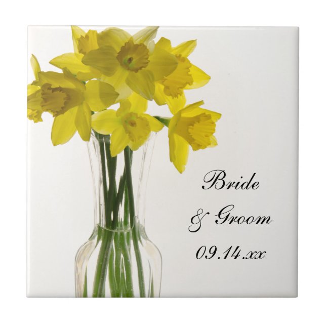 Gult Daffodils Bröllop Tile Kakelplatta (Framsidan)