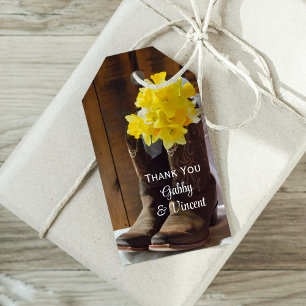 Gult Daffodils Cowboy Boots Wedding Favor Märkre Presentetikett