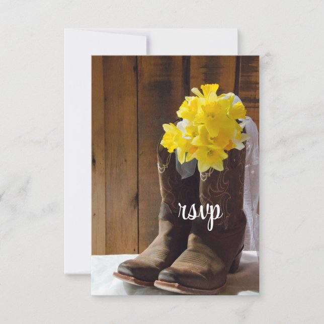 Gult Daffodils Cowboy Boots Westerna Bröllop OSA Kort (Framsida)