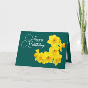 Gult Daffodils Cyan Background Birthday Kort