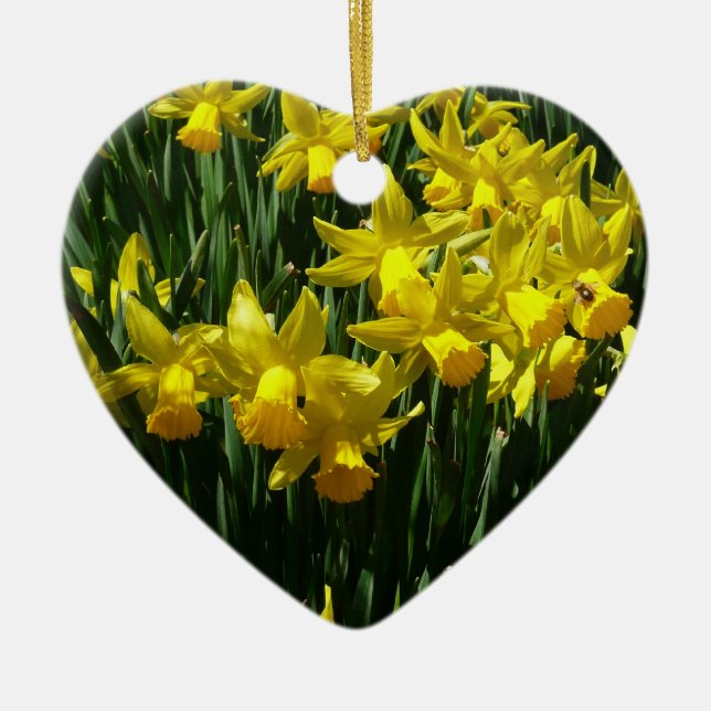 Gult Daffodils I Cheery Vår blommor Julgransprydnad Keramik (Framsidan)
