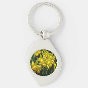 Gult Daffodils I Cheery Vår blommor Swirl Silverfärgad Nyckelring