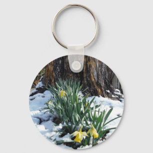 Gult Daffodils i snö Nyckelring