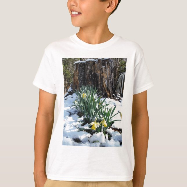 Gult Daffodils i snö T Shirt (Framsida)